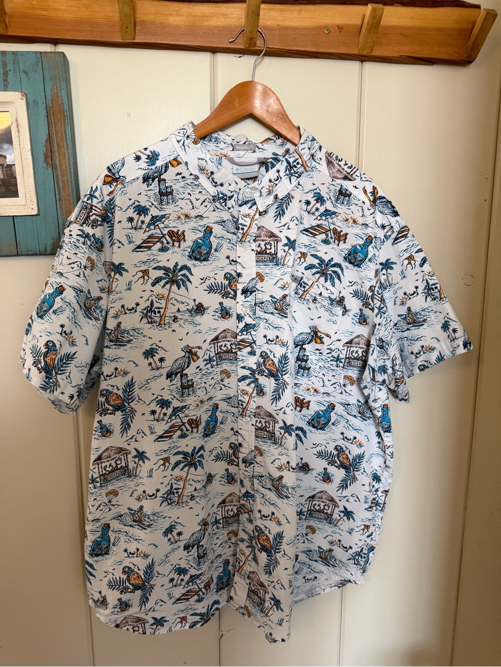 Columbia Men’s XXL Tropical Beach Novelty Print Button Up Shirt